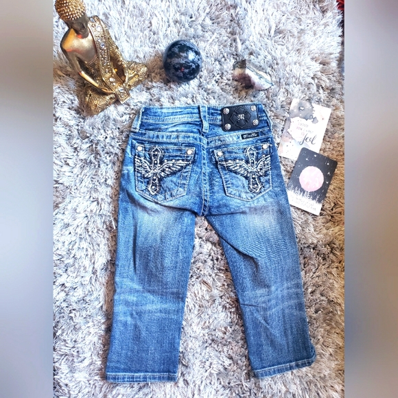 Miss Me Other - Miss Me Girls Size 8 Cropped Denim Embroidered Pocket Jeans